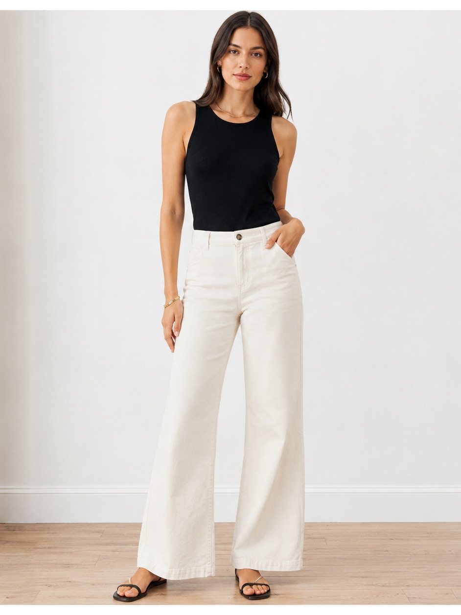 Ann Taylor Cream Wide Leg Jeans Size 6 Quiet Luxury Coastal Chic Old Money